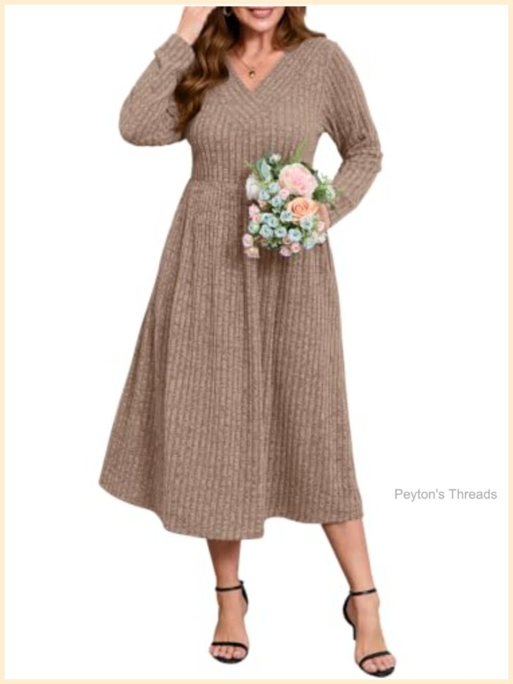 Plus Size V-Neck Maxi Sweater Dress with Pockets